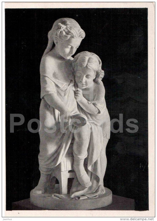 sculpture by N. Lavretsky - Children looking at Mirror , 1872 - russian art - unused - JH Postcards