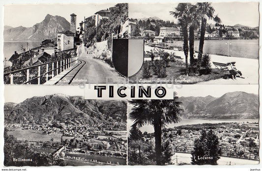 Ticino - Lugano - Bellinzona - Locarno - multiview - Switzerland - 1954 - used - JH Postcards