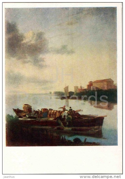 painting by A. Peynaker - Boat on the river at Sunset - dutch art - unused - JH Postcards