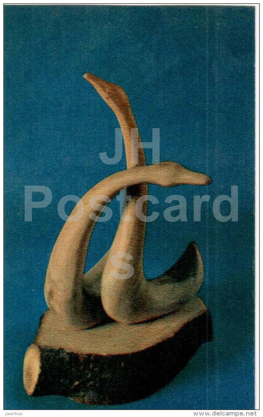 swan song - bird - Nature and Fantasy - wooden figures - 1969 - Russia USSR - unused - JH Postcards
