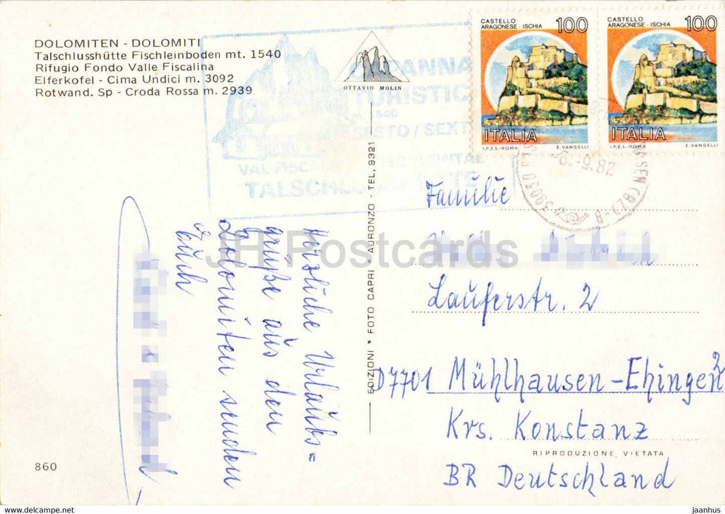 Dolomiti - Talschlusshütte Fischleinboden 1540 m - Rifugio Fondo Valle Fiscalina - Elferkofel - 1982 - Italien - gebraucht