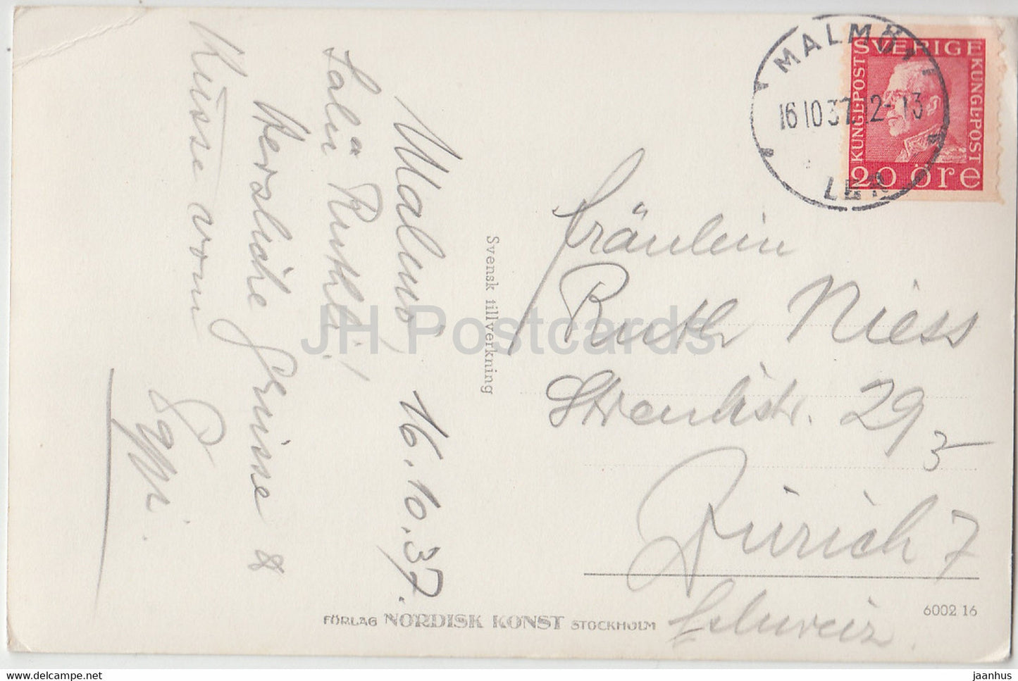 Malmo - Motiv fran Hamnen med Posthuset - old postcard - 1937 - Sweden - used