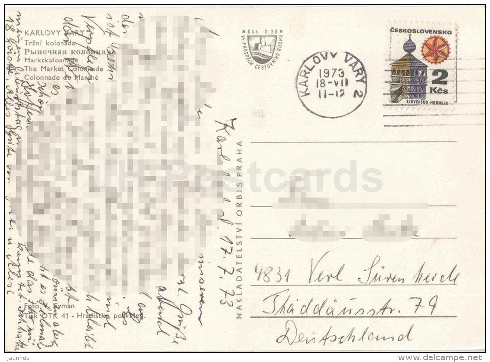 Karlovy Vary - Karlsbad - spa - The Market Colonnade - Czechoslovakia - Czech - used 1973 - JH Postcards