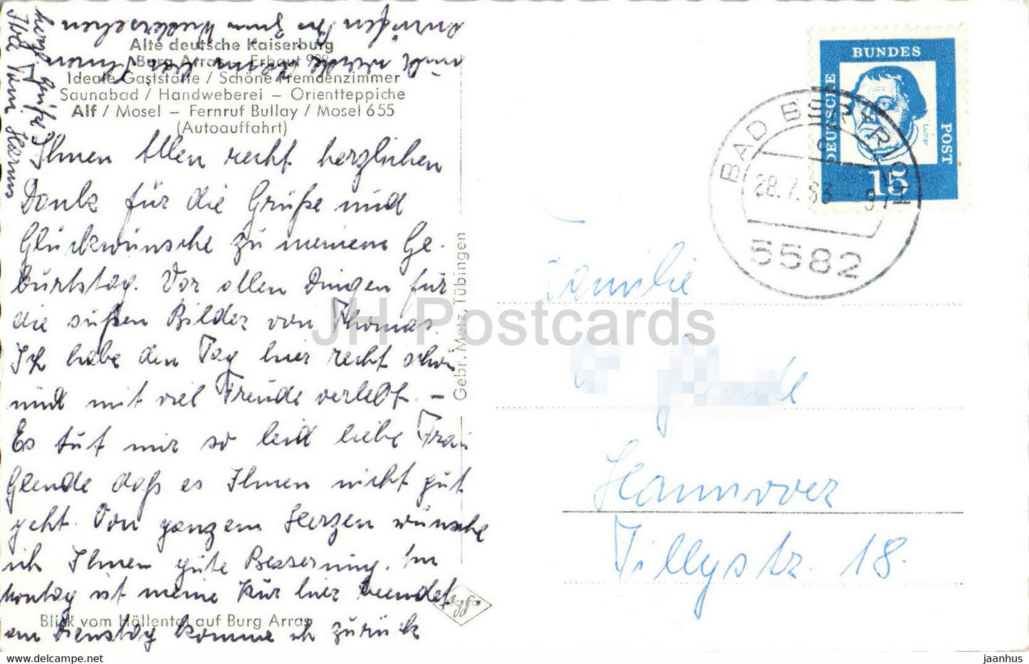 Alte Deutsche Kaiserburg - Burg Arras - alte Postkarte - 1963 - Deutschland - gebraucht