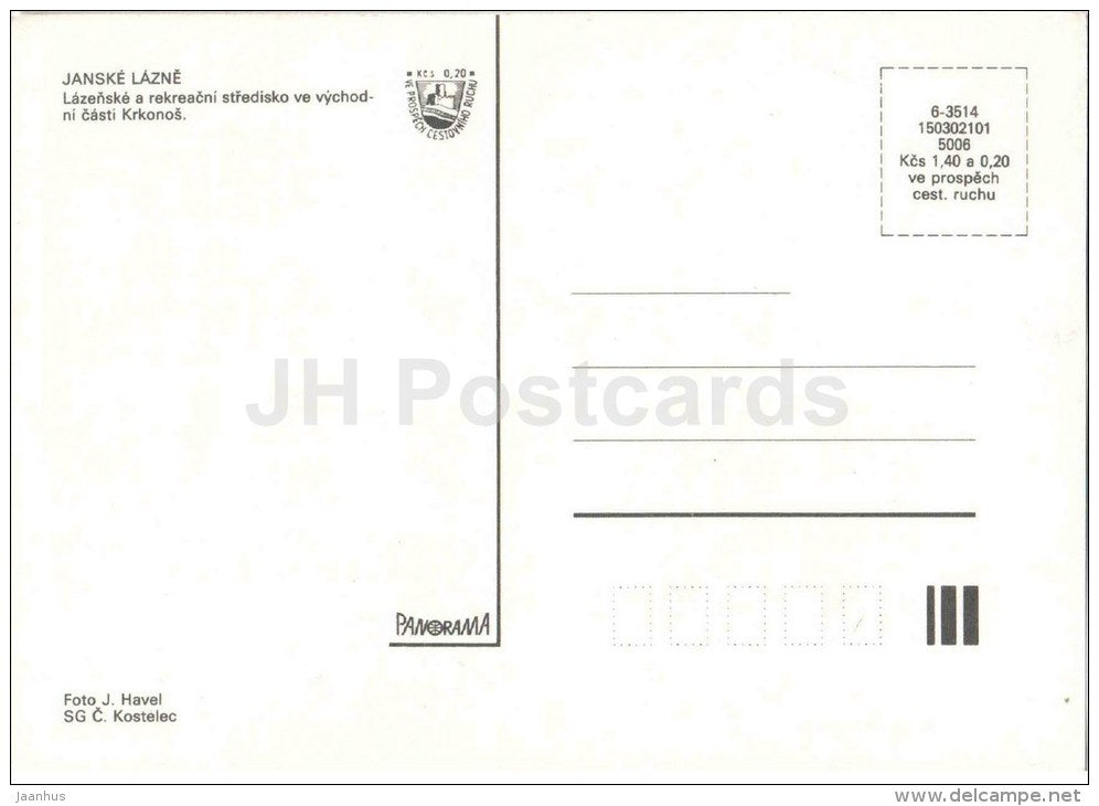 Janske Lazne - spa - architecture - Czechoslovakia - Czech - unused - JH Postcards