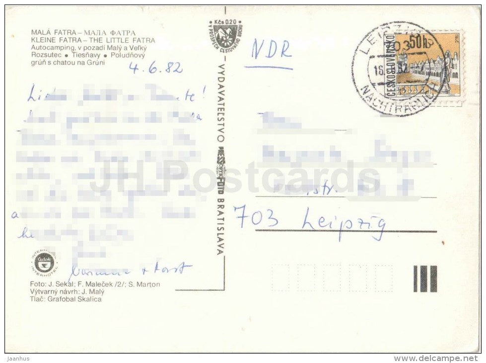 Vratna Dolina - Maly and Velky Rozsutek - camping - valley - Mala Fatra - Czechoslovakia - Slovakia - used 1982 - JH Postcards
