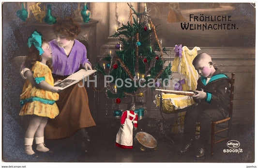 Christmas Greeting Card - Frohliche Weihnachten - children - mother  Amag 63009/2 - old postcard - 1925 - Germany - used - JH Postcards