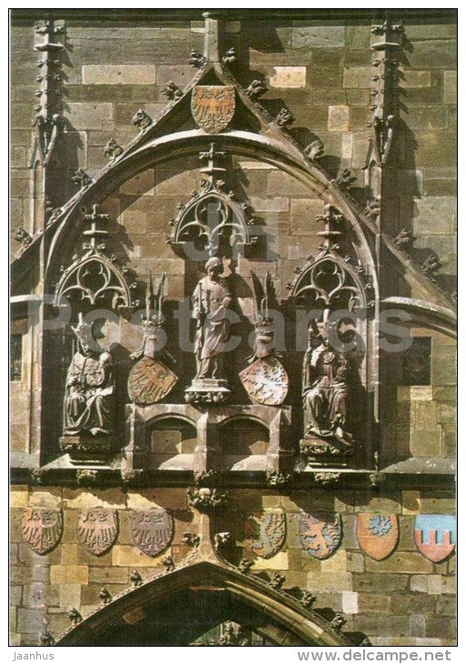 Portraits of Charles IV and Vaclav IV from the Old Town bridge tower - Praha - Prague - Czechoslovakia - Czech - used - JH Postcards