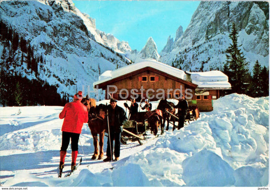 Sexten - Sesto - Talschlusshutte Fischleinboden - Rifugio Fondo Valle Fiscalina - horse sledge - 1987 - Italy - used - JH Postcards