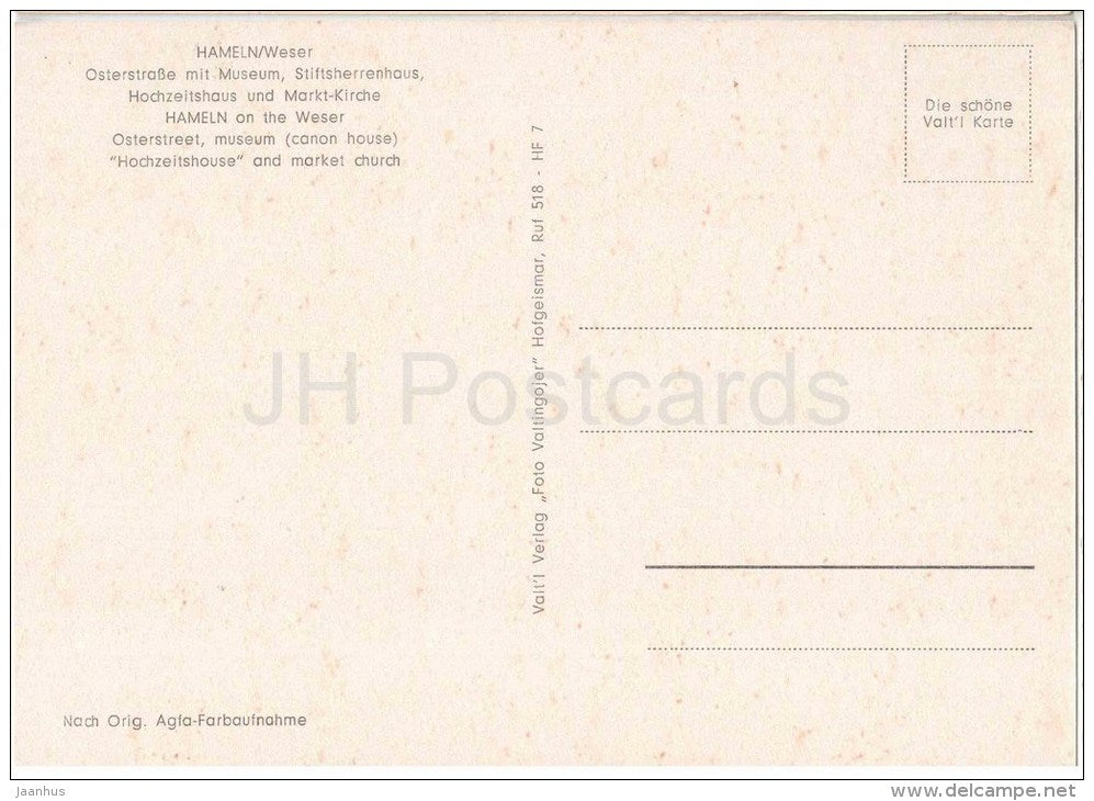 Hameln , Weser - Osterstrasse mit Museum , Stiftsherrenhaus - Hochzeitshaus und Markt-Kirche - Germany - ungelaufen - JH Postcards