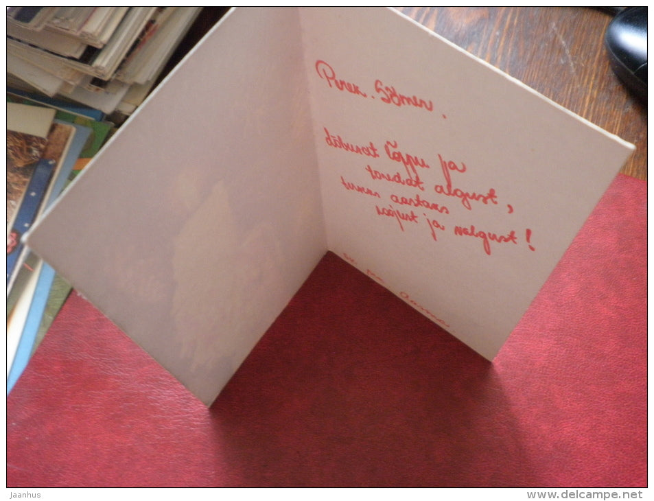 New Year Greeting card - candle - fir cones - 1985 - Estonia USSR - used - JH Postcards