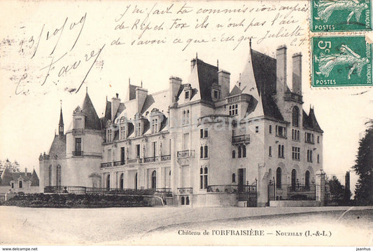 Nouzilly - Chateau de l'Orfraisiere - castle - 2 - old postcard - 1908 - France - used - JH Postcards