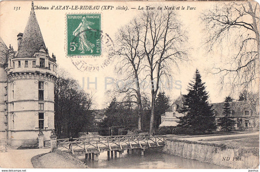 Chateau d'Azay Le Rideau - La Tour du Nord et le Parc - castle - old postcard - France - used - JH Postcards