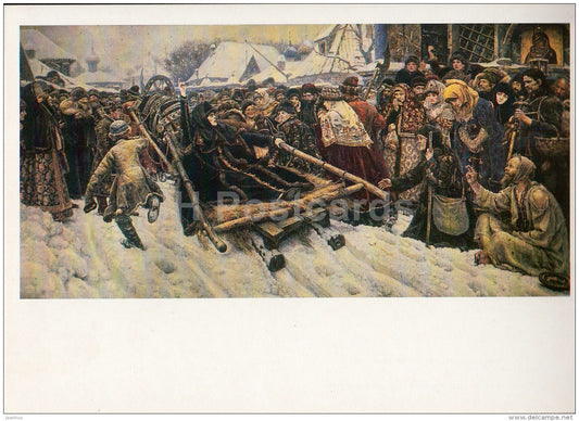 painting by V. Surikov - Noblewoman Boyarina Morozova , 1887 - horse sledge - Russian art - 1988 - Russia USSR - unused - JH Postcards