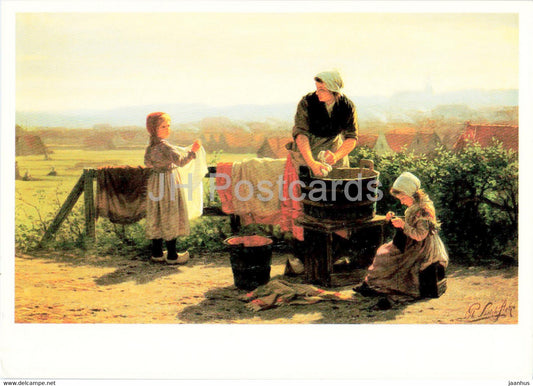 painting by Philip Sadee - Washing Day - Dutch art - Netherlands - unused - JH Postcards