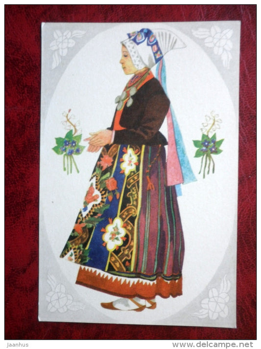 Estonian national costumes - woman from Tõstamaa - 1975 - Estonia - USSR - unused - JH Postcards