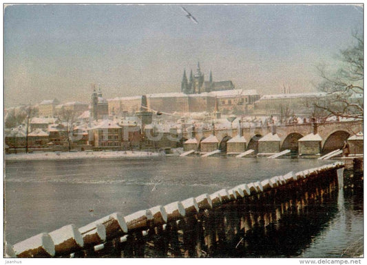 Charles Bridge and Prague Castle in Winter - Paraha - Prague - Czechoslovakia - Czech - used - JH Postcards