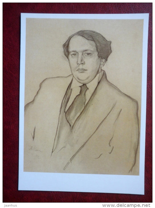 drawing by Nikolai Ulyanov , Portrait of A. Tolstoy , 1912 - russian art - unused - JH Postcards