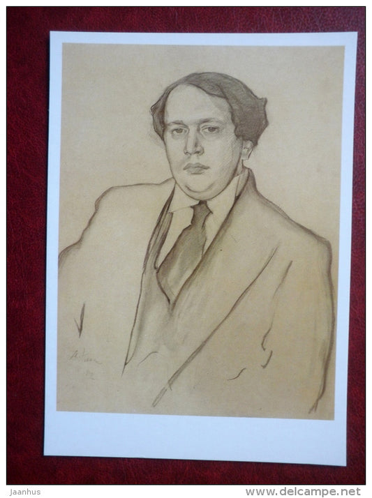 drawing by Nikolai Ulyanov , Portrait of A. Tolstoy , 1912 - russian art - unused - JH Postcards