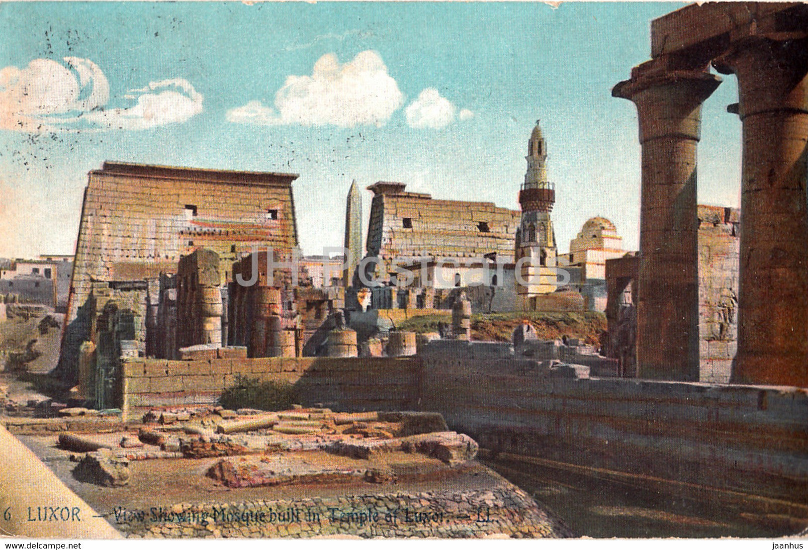 Luxor - View Showing Mosque built in Temple at Luxor - ancient world - 6 - old postcard - 1910 - Egypt - used - JH Postcards