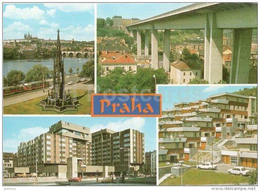 Hradcan panorama - Gottwald bridge - tram - hotel Intercontinental - Praha - Prague - Czechoslovakia - Czech - unused - JH Postcards
