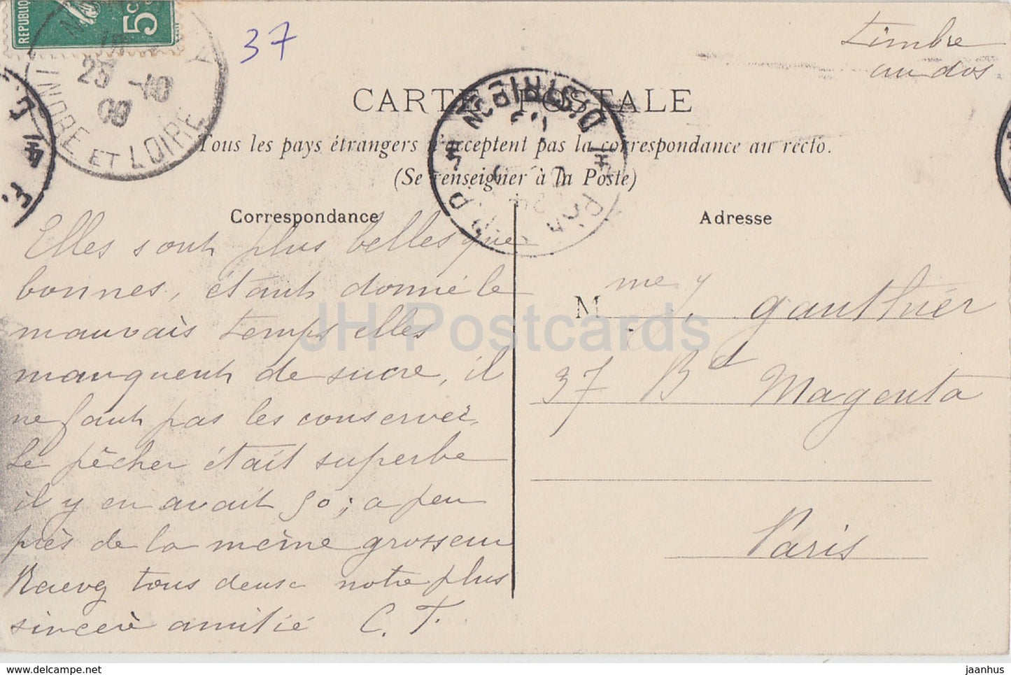 Nouzilly - Chateau de l'Orfraisiere - castle - 2 - old postcard - 1908 - France - used