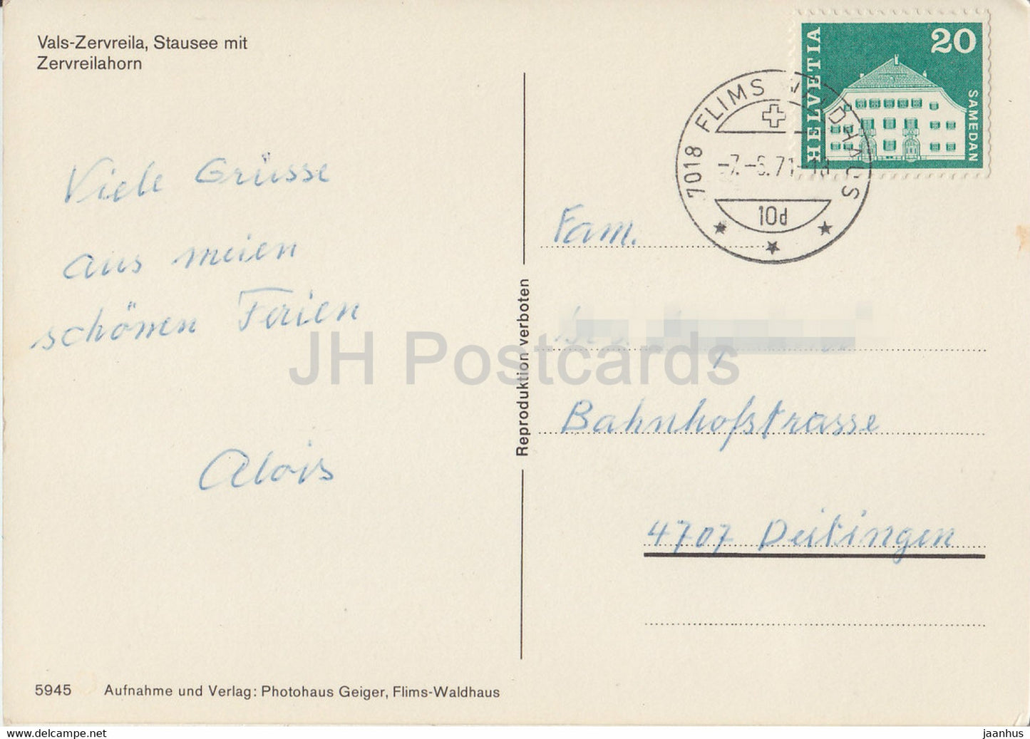 Vals Zervreila - Stausee mit Zervreilahorn - 5945 - 1971 - Suisse - d'occasion