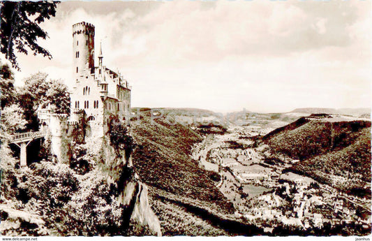 Schloss Lichtenstein 817 m - Echatztal - castle - old postcard - 1960 - Germany - used - JH Postcards