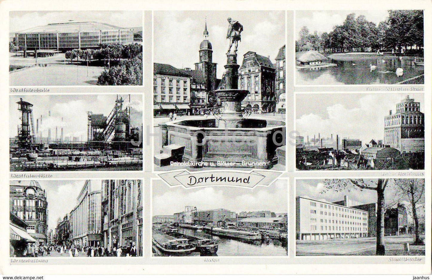 Dortmund - Westfalonhalle - Westenhellweg - Hafen - Stadttheater - old postcard - Germany - used - JH Postcards