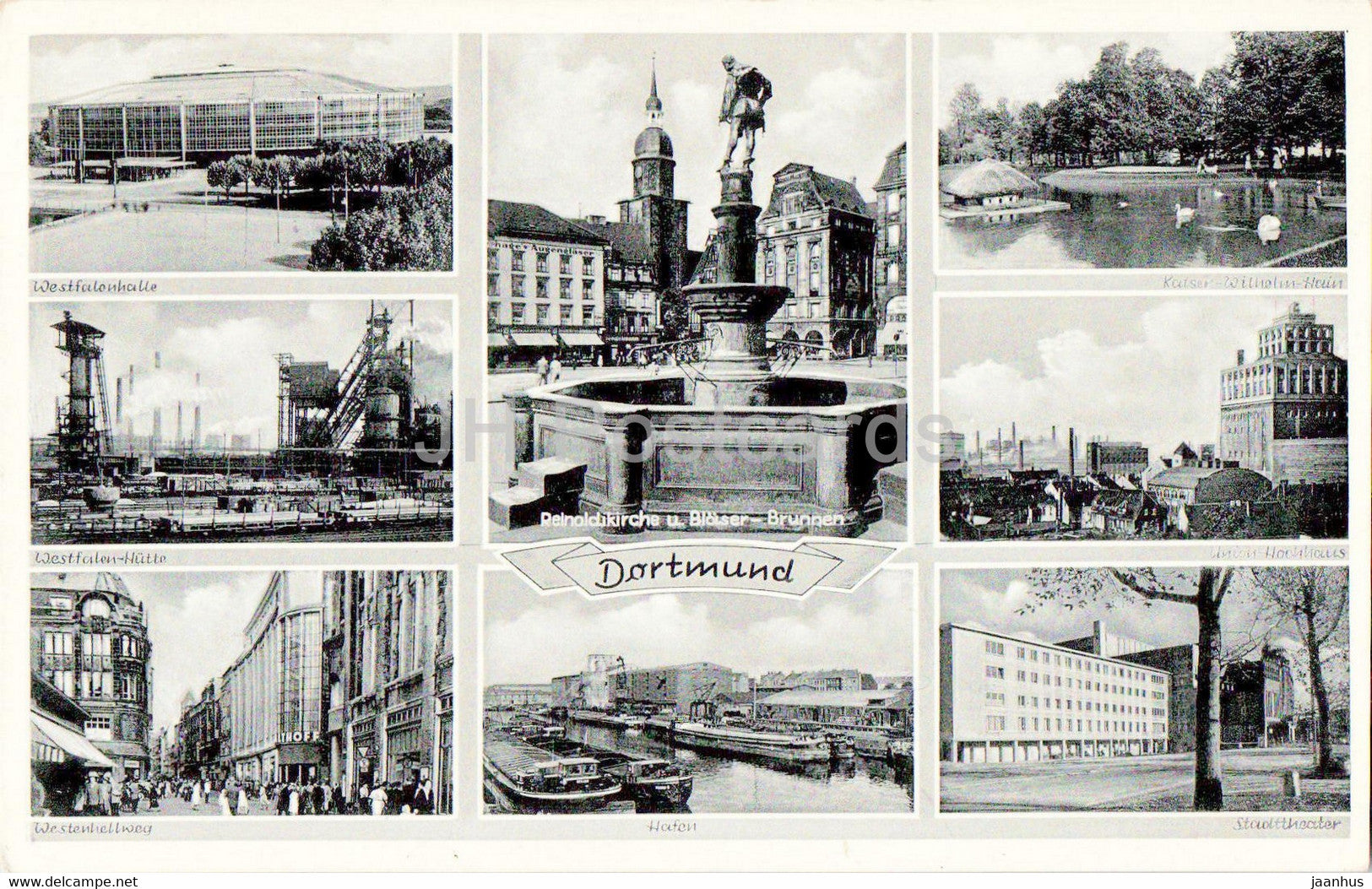 Dortmund - Westfalonhalle - Westenhellweg - Hafen - Stadttheater - old postcard - Germany - used - JH Postcards