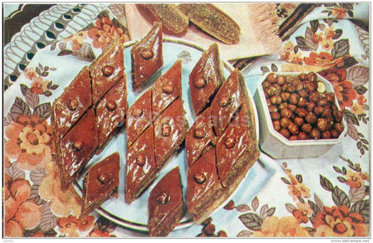 Pakhlava with Nuts - dishes - Azerbaijan dessert - cuisine - 1984 - Russia USSR - unused - JH Postcards