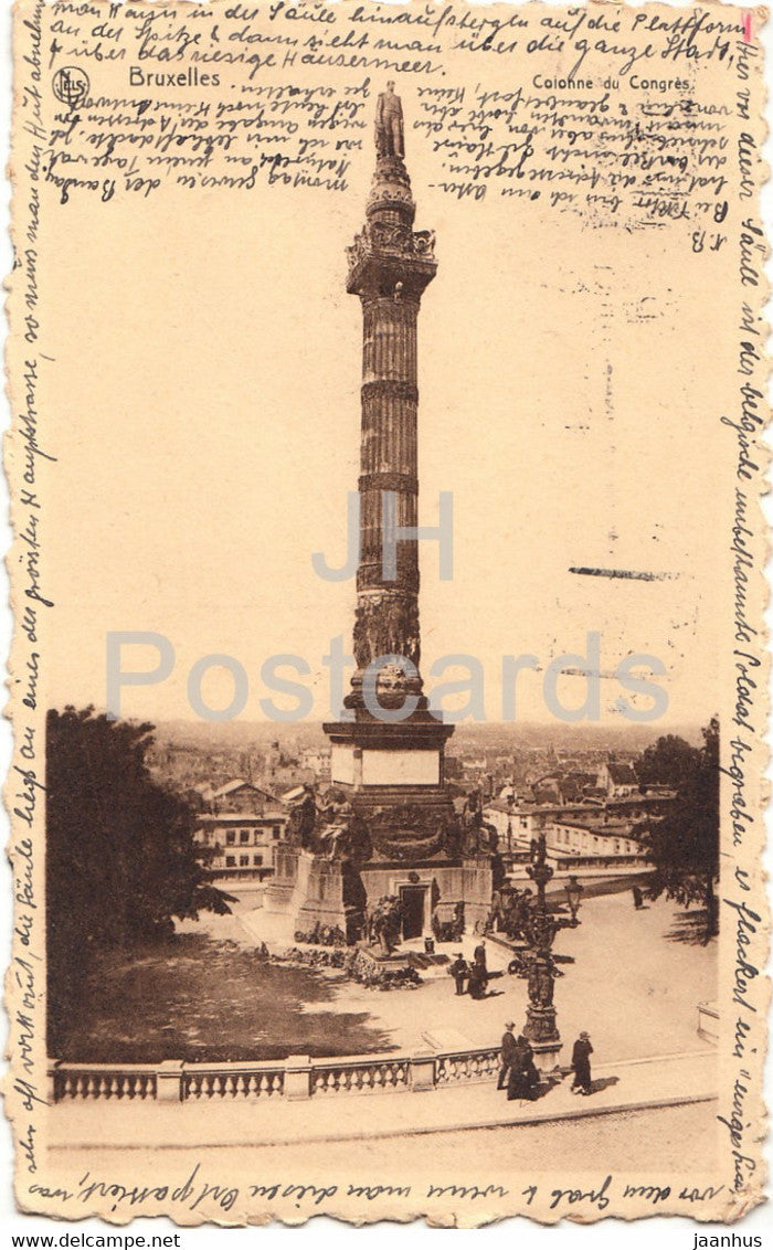 Bruxelles - Brussels - Colonne du Congres - old postcard - 1929 - Belgium - used - JH Postcards