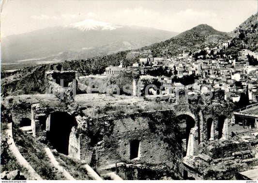 Taormina - Panorama dal Teatro Greco - Panorama from Greek theatre - ancient world - old postcard - 1956 - Italy - used - JH Postcards