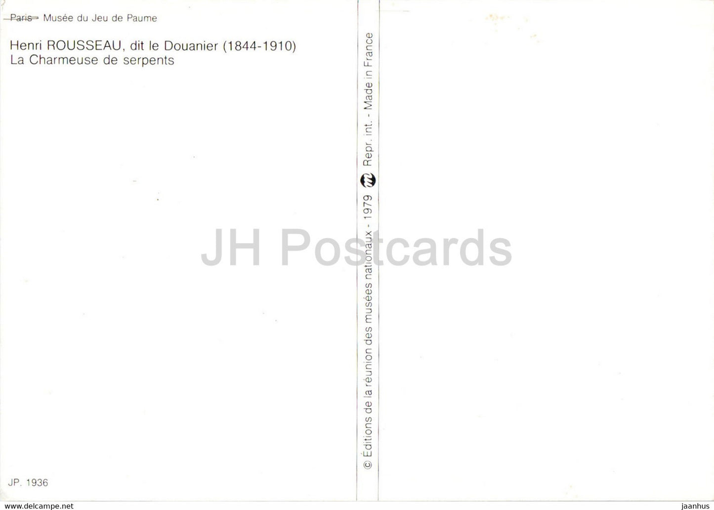 painting by Henri Rousseau - La Charmeuse de serpents - The Snake Charmer - French art - France - unused