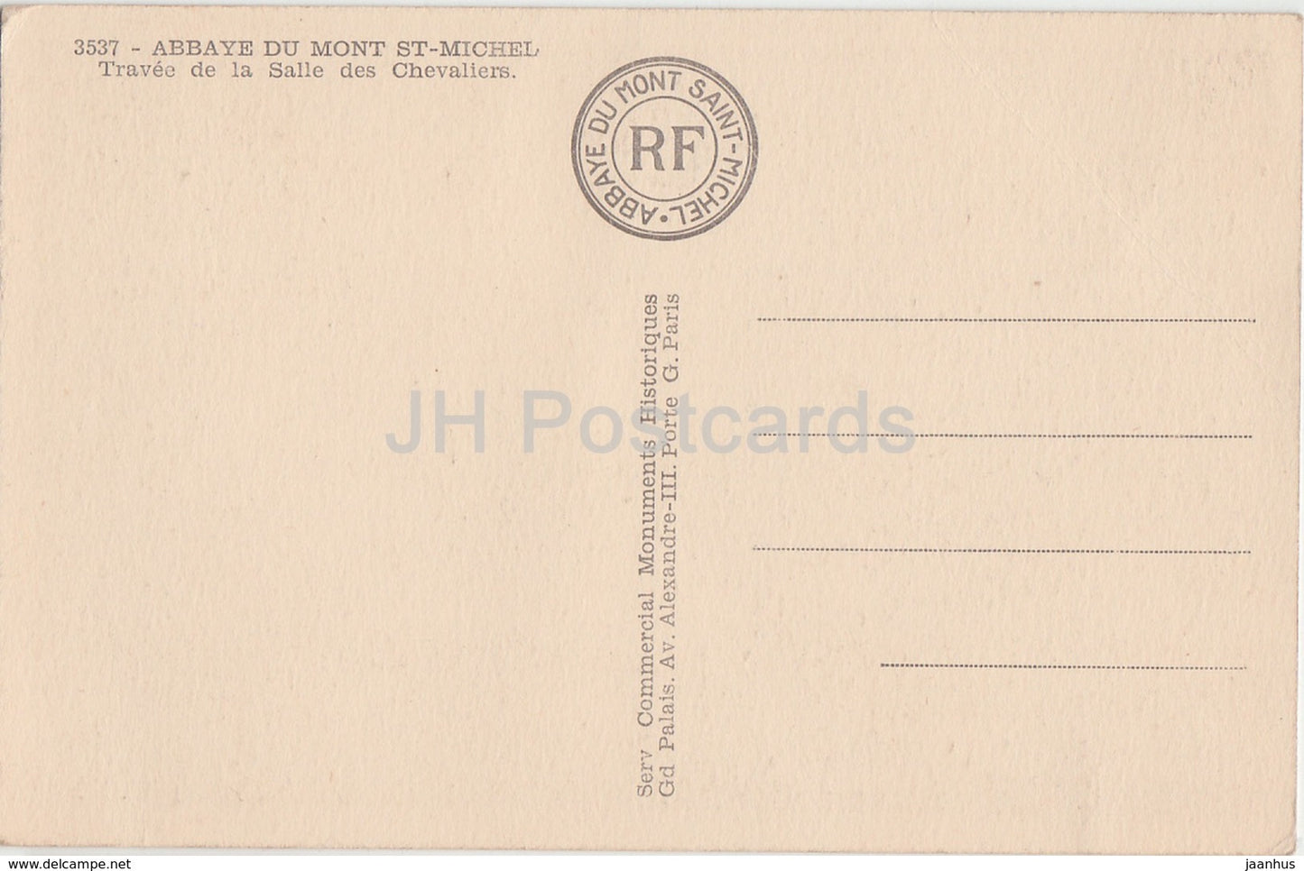 Abbaye Du Mont St Michel - Travee de la Salle des Chevaliers - 3537 - old postcard - France - unused