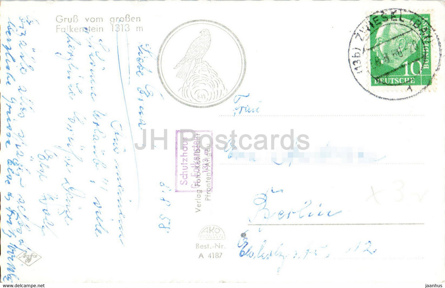 Gruss vom grossen Falkenstein 1313 m - carte postale ancienne - 1958 - Allemagne - utilisé