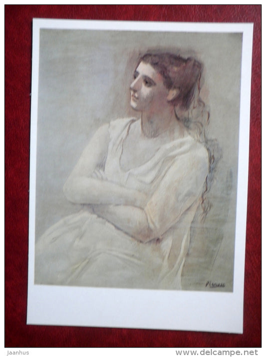 painting by Pablo Picasso - Lady in White - spanish art - unused - JH Postcards