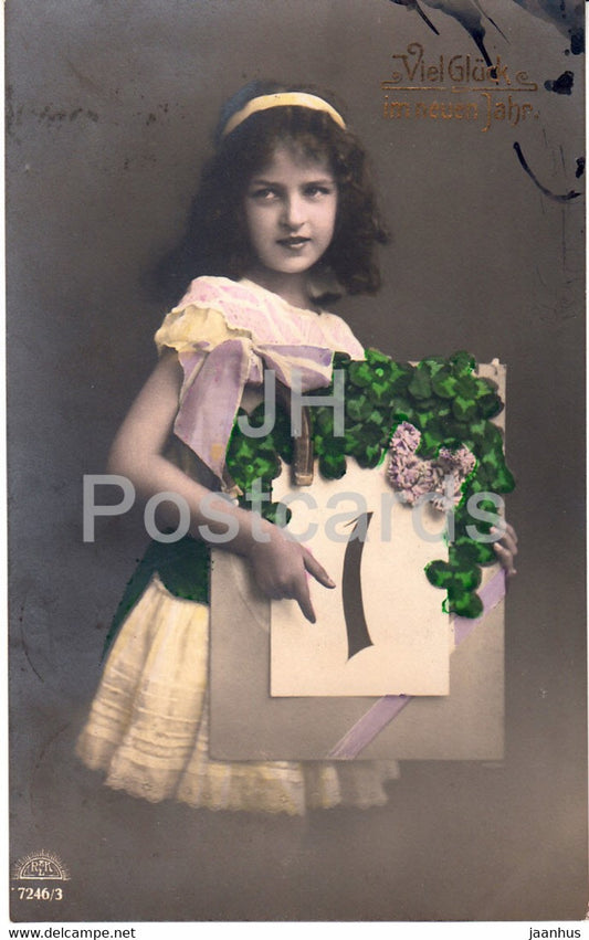 New Year Greeting Card - Viel Gluck im Neuen Jahr - girl - R K L 7246/3 - old postcard - 1922 - Germany - used - JH Postcards