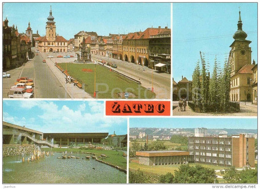 Å½atec - Great October Socialist Revolution Square - Town Hall - culture house - Czechoslovakia - Czech - used in 1980 - JH Postcards
