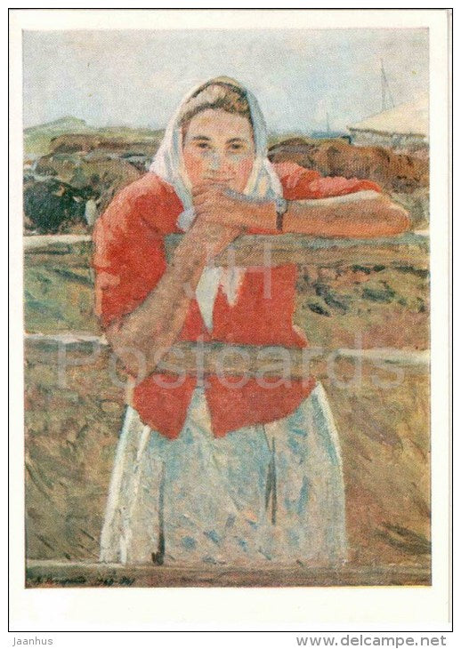 painting by V. Nechitaylo - Lyudochka Postman , 1958 - post - russian art - unused - JH Postcards