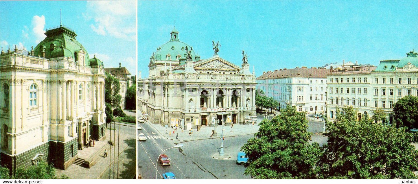Lviv - Lvov - Central Lenin museum - I. Franko State Academica Theatre - 1985 - Ukraine USSR - unused - JH Postcards