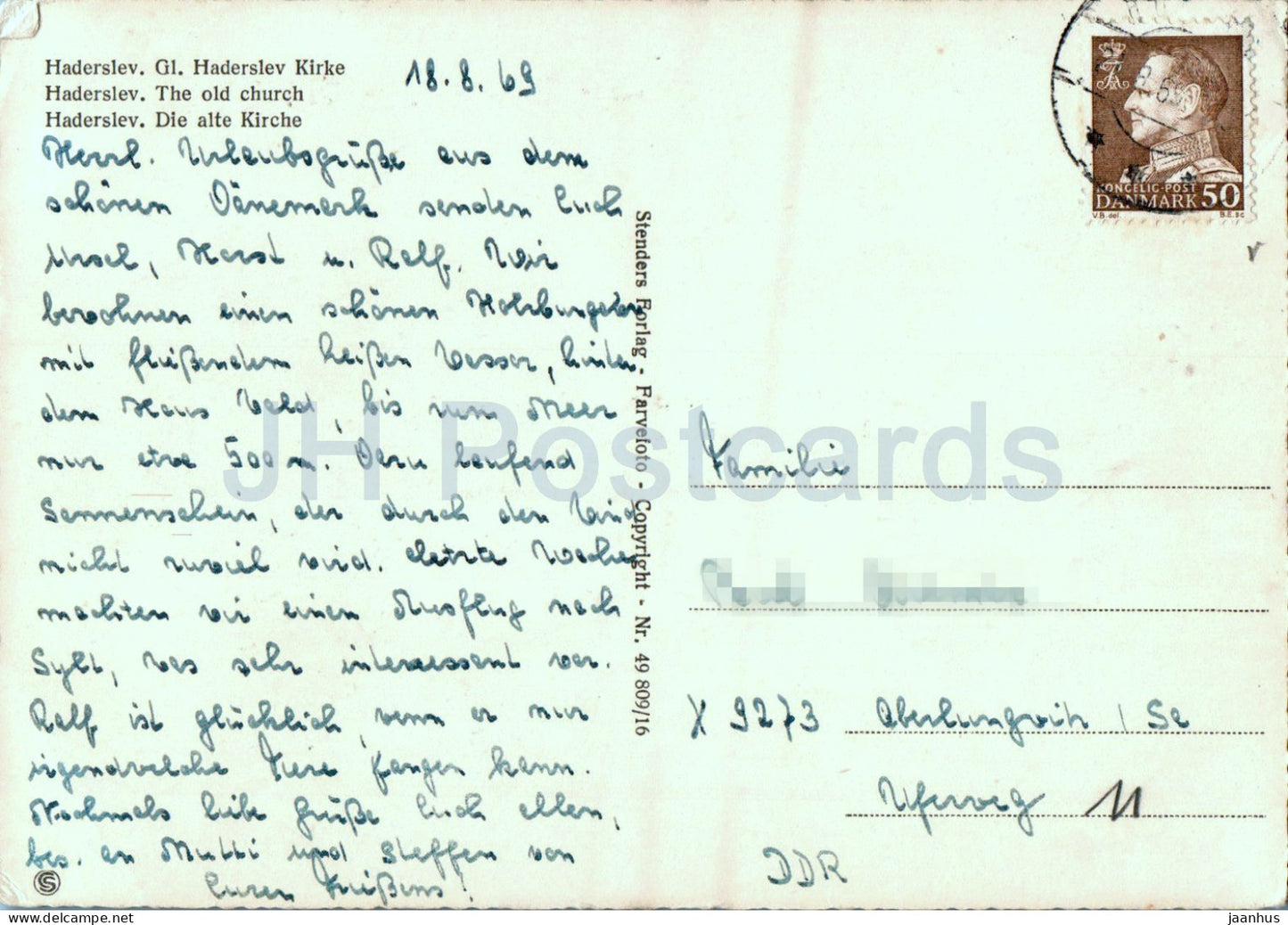 Haderslev - Kirke - The Old Church - 49 - 1969 - Denmark - used