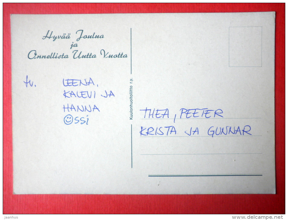 Christmas Greeting Card by MArjaliisa Pitkäranta - squirrel - children - Finland - circulated in Finland - JH Postcards