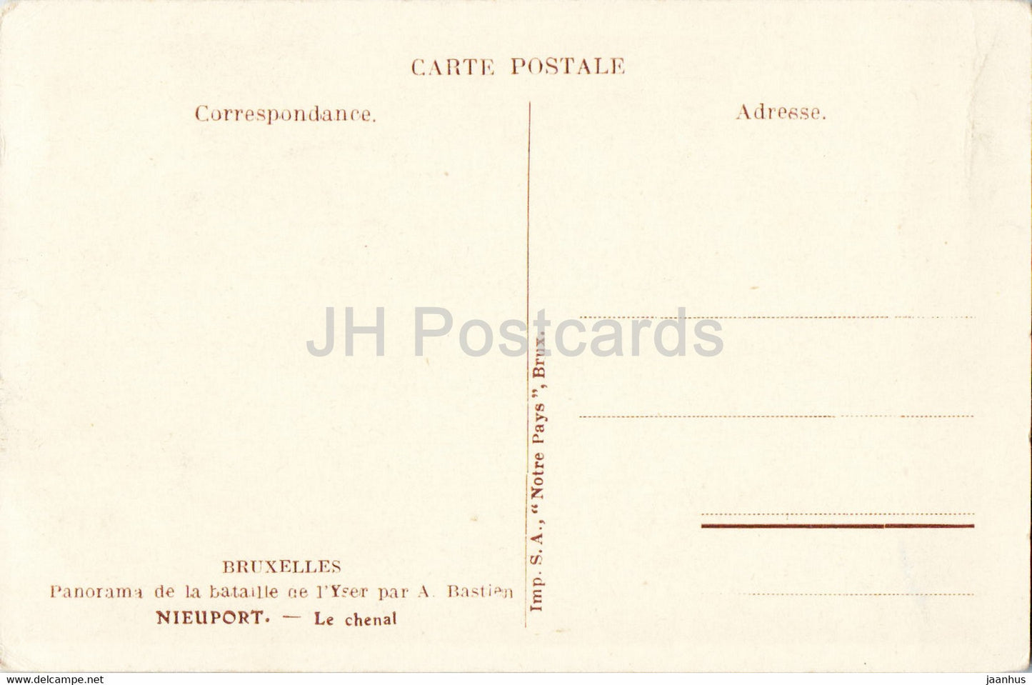 Panorama de la Bataille de l'Yser par A. Bastien - Nieuport - Le Chenal - Gemälde - alte Postkarte - Belgien - unbenutzt