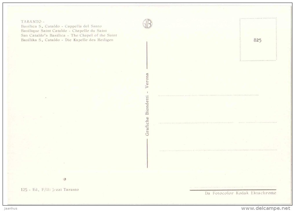 Basilica S. Cataldo , Capella del Santo - San Cataldo´s Basilica - Taranto - Puglia - 125 - Italia - Italy - unuse - JH Postcards