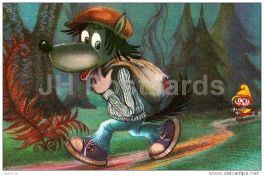 The Smallest Dwarf - wolf - bag - Russian Fairy Tale - 1984 - Russia USSR - unused - JH Postcards