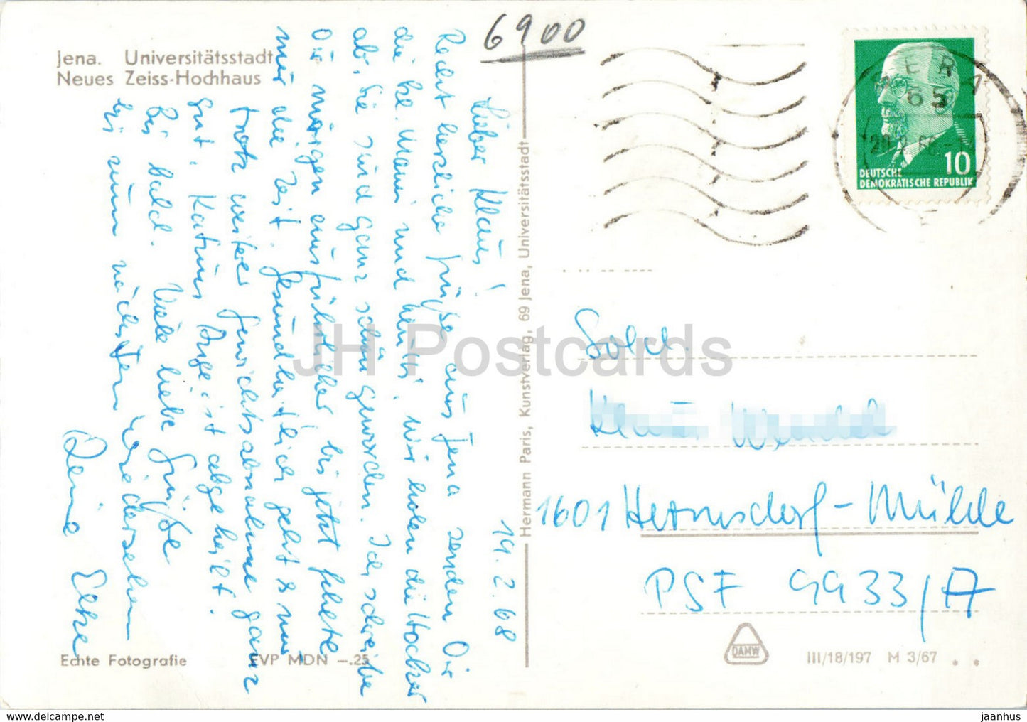 Jena - Neues Zeiss Hochhaus - Universitatsstadt - bus - old postcard - 1968 - Germany DDR - used