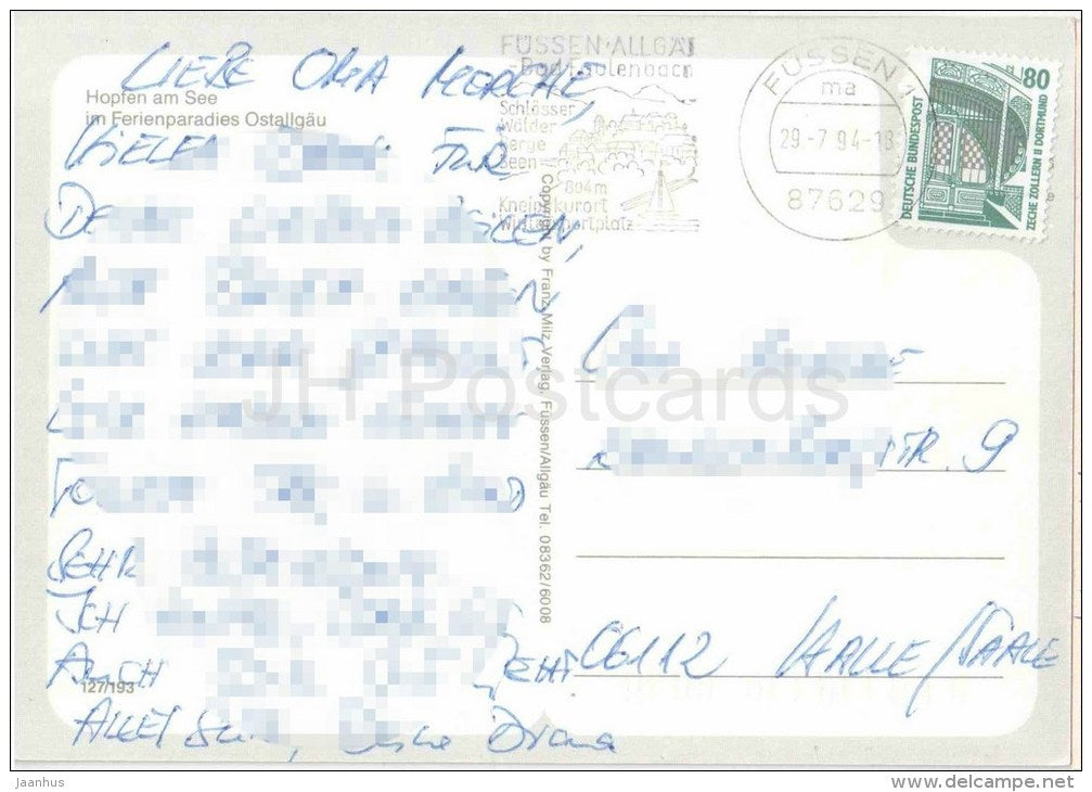Hopfen am See , Im Ferienparadies Ostallgäu - 127/193 - Germany - 1994 gelaufen - JH Postcards