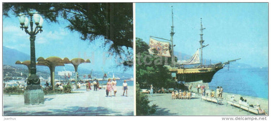 Lenin embankment - ship , bar Espaniola - Yalta - Crimea - Krym - 1982 - Ukraine USSR - unused - JH Postcards
