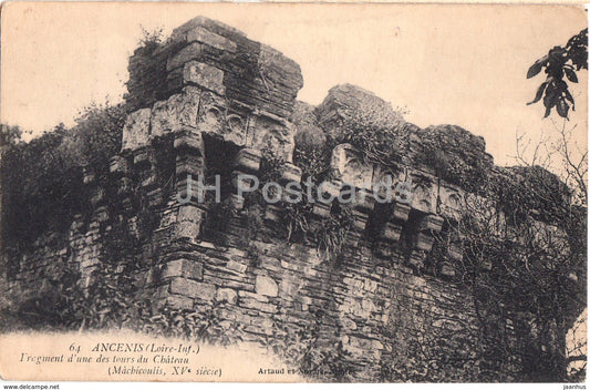 Ancenis - Fragment d'une des tours du Chateau - 64 - castle - old postcard - 1923 - France - used